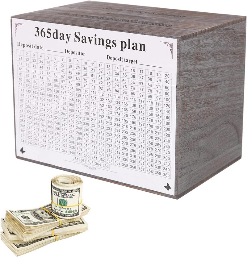 Figfey Piggy Bank for Adults  Bigger Wooden Safe Money Savings Bank Box for Kids  365 Day Wooden Savings jar Must be Broken to Access Money(Gray) - Image 1